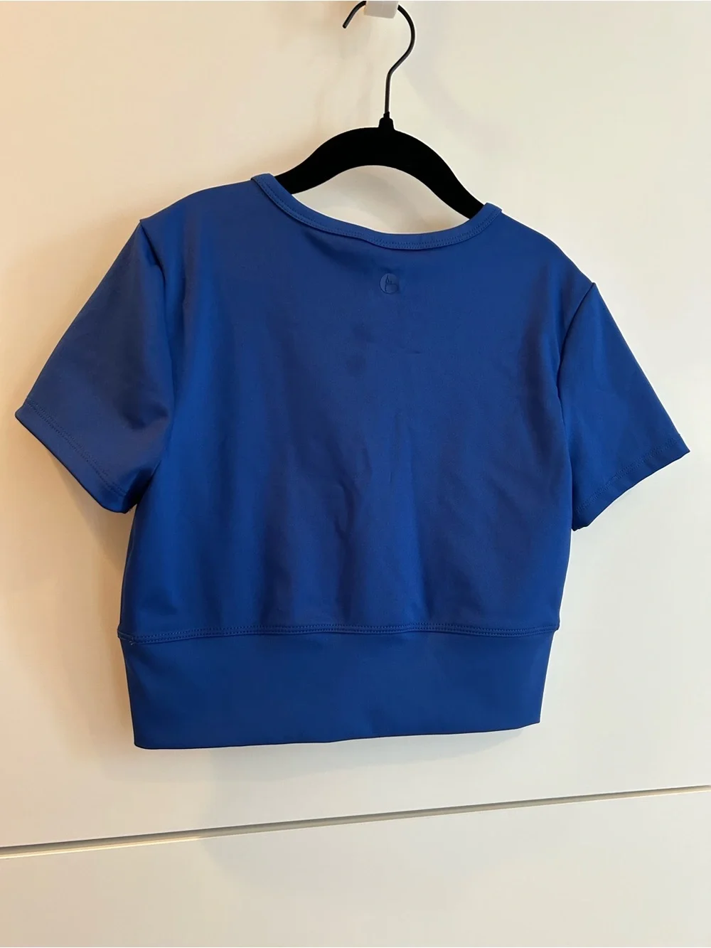 90 Degree By Reflex Blue Performance Crew Neck Cropped Dance Top - Size L (12)